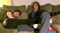 Cute boy Tristan tickles Aron's feet Thumb