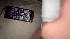 perverted ftm trans dick jerking off in to gfs sock while watching gooner fuel Thumb