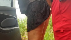 Real amateur outdoor Nymphomaniac wife masturbates in the car and asks her husband to stop in the wo Thumb