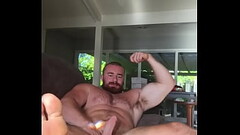 HUGE Dick Bodybuilder Flex and Jerk Off on Couch. Hot Alpha Musclebear Sexy Thumb