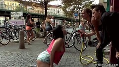 Busty babe fucked and fingered in public Thumb