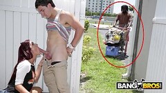 BANGBROS - Sophia Steele Gives Peter Green A Public Blowjob While Bum Walks On By Thumb